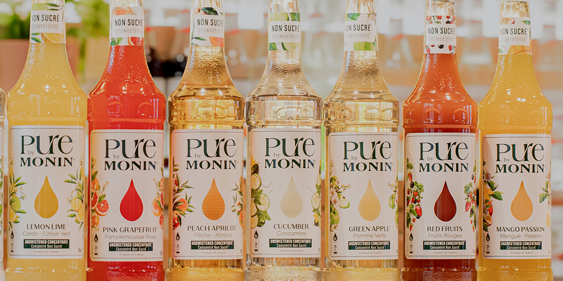 PURE by MONIN koncentrāti dzērienu un kokteiļu gatavošanai - bez pievienota cukura, bez saldinātājiem un mākslīgiem konservantiem